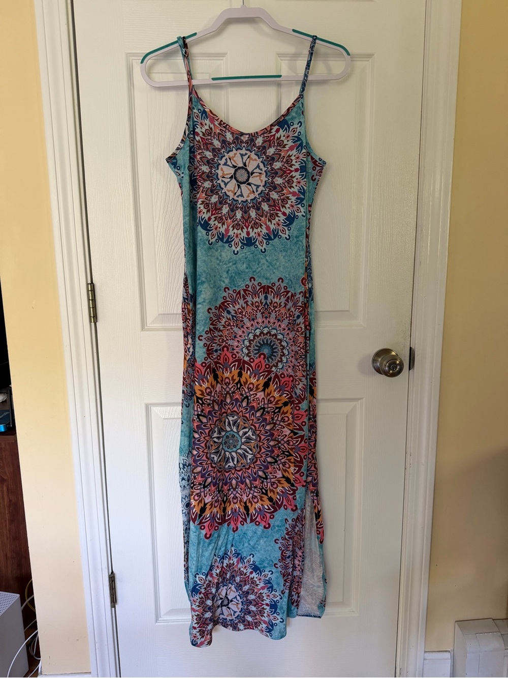 Boho Teal Maxi Dress with Mandala Print